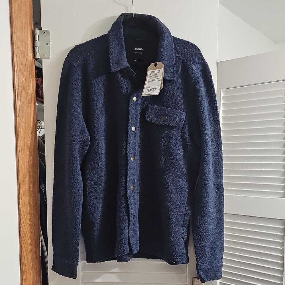 Prana Navy Blue Men's Sweater IncrediWool Overshirt STORMY night Heather